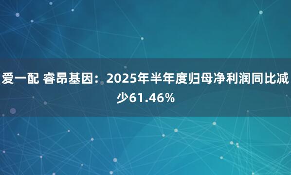 爱一配 睿昂基因：2025年半年度归母净利润同比减少61.46%