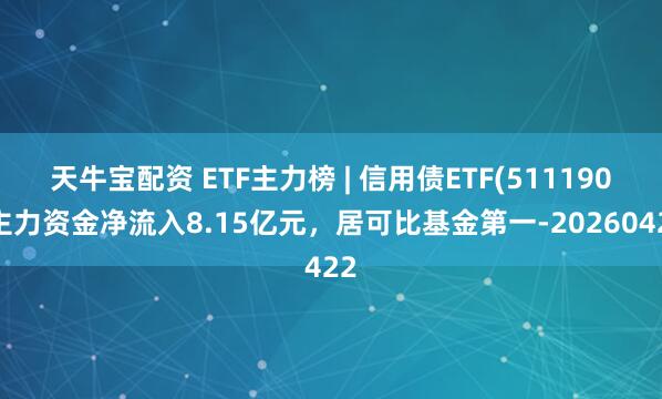天牛宝配资 ETF主力榜 | 信用债ETF(511190)主力资金净流入8.15亿元，居可比基金第一-20260422